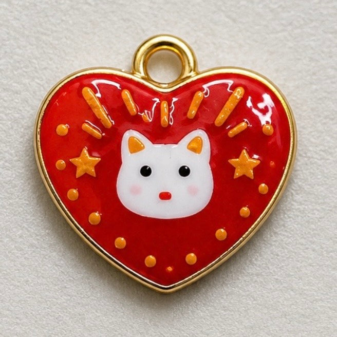 Charms - Red Enamel Cat Heart