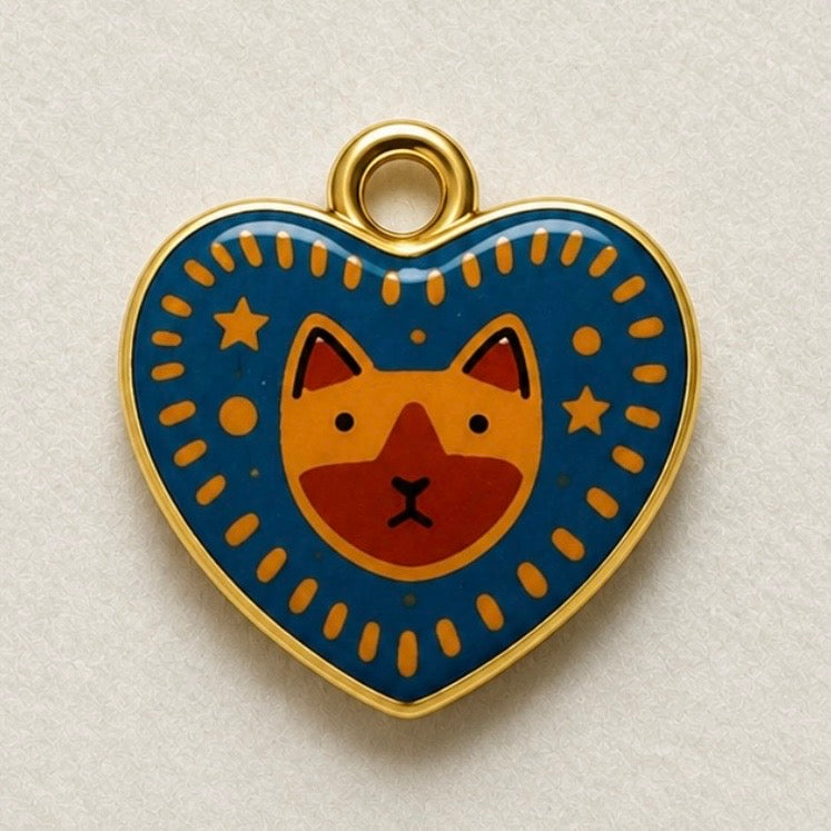 Charms - Blue Enamel Cat Heart