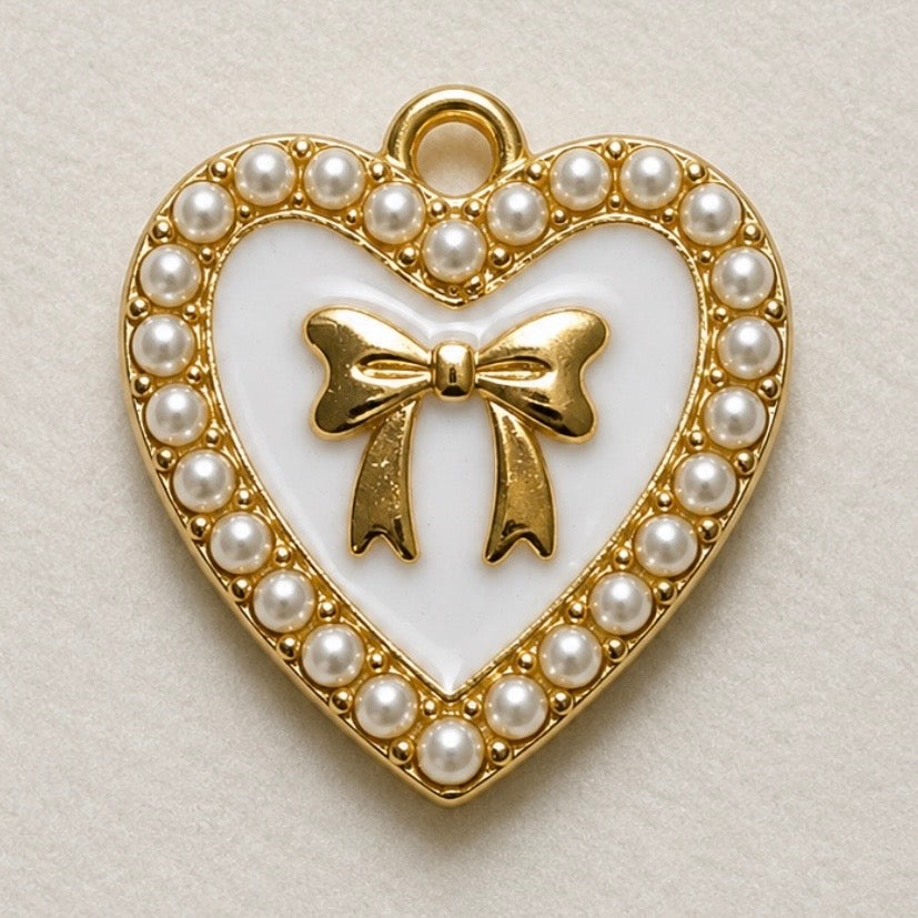 Charms - White Heart Bow