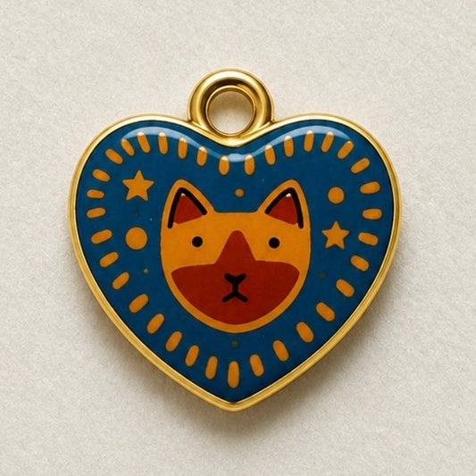 Charms - Blue Enamel Cat Heart
