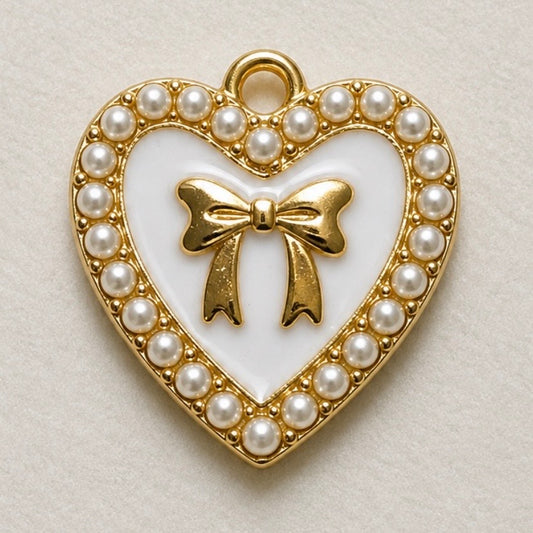 Charms - White Heart Bow