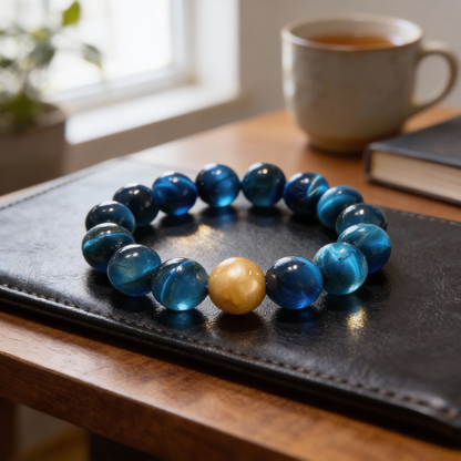 Blue Tiger Eye with Golden Edison Pearl Bracelet