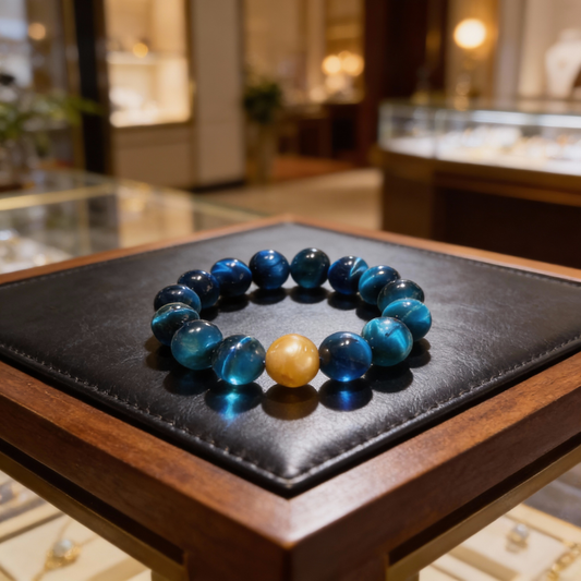 Blue Tiger Eye with Golden Edison Pearl Bracelet
