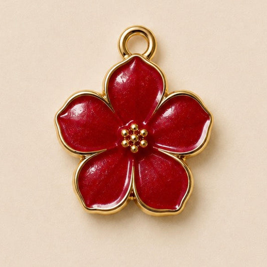 Charms - Red Enamel Flower