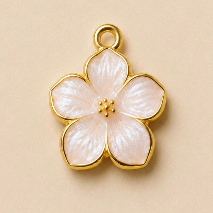 Charms - White Enamel Flower