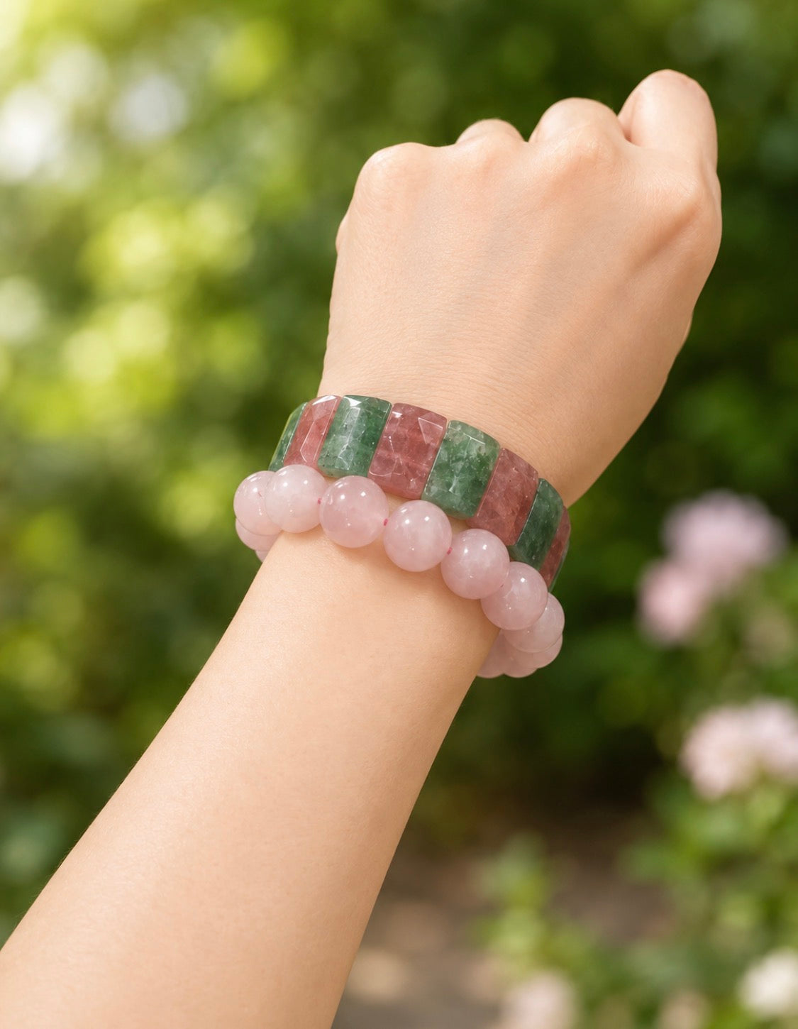 Duet 9- Green Adventurine and Rose Quartz